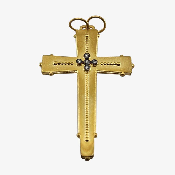 Large 24K Gold over Anodized Silver Cross with Diamonds
