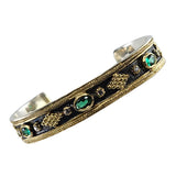 18K Gold over Silver Byzantine Bracelet with Synthetic Emeralds and White Sapphires