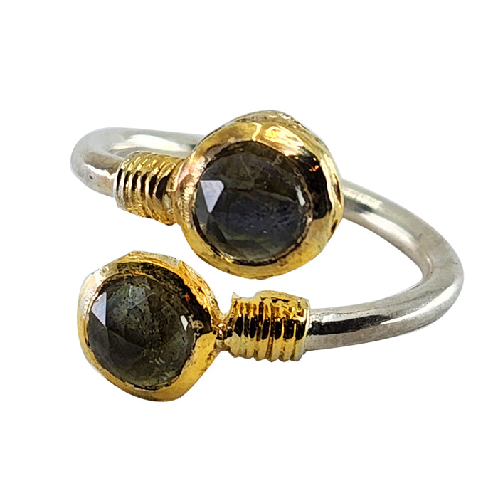 18K Gold over Silver Ring with Labradorite Stones