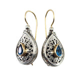 18K Gold and Sterling Silver Earrings with Blue Topaz Stone