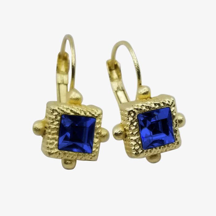Square 14K Gold over Bronze Earrings with Crystal