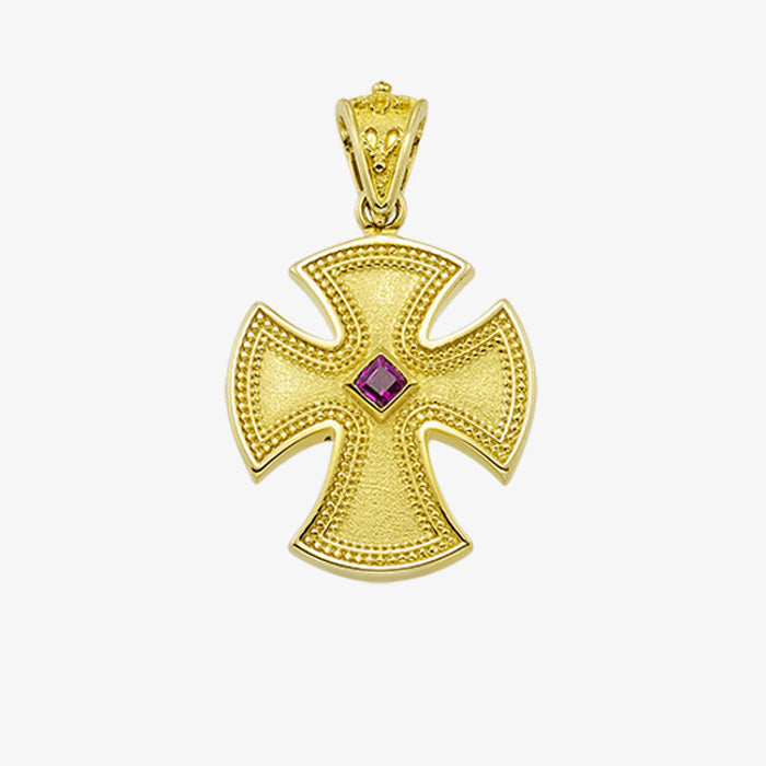 18K Solid Yellow Gold Cross with Center stone