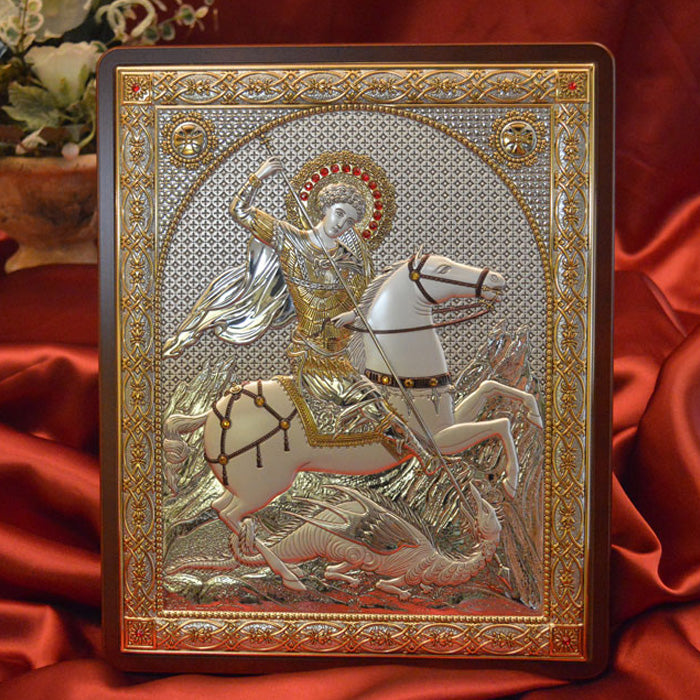 Italian Silver Greek Orthodox St George Icon