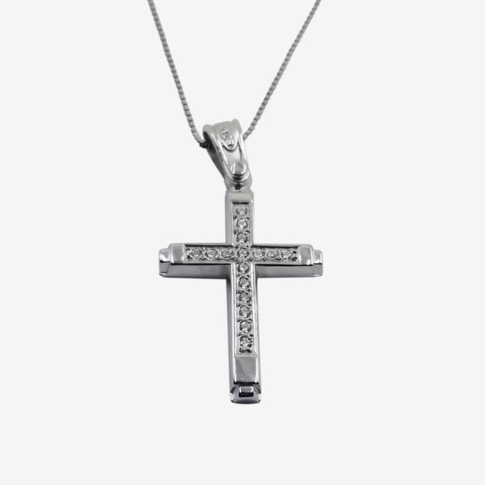 Sterling Silver Cross with Crystals and Chain