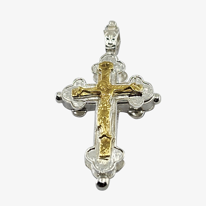 24K Gold plate over Silver Byzantine Crucifix Cross