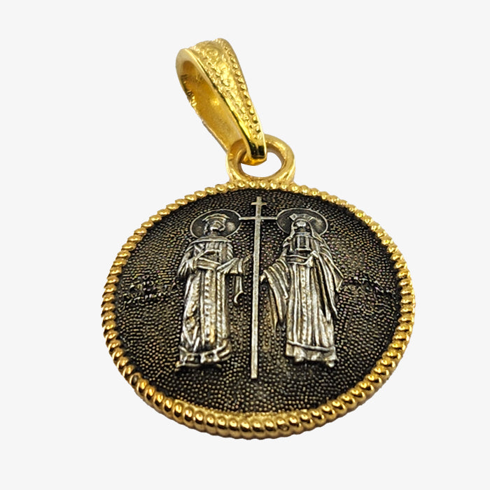 24K Gold plate over Silver Pendant of Saints Constantine and Helen