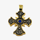 24K Gold plate over Silver Orthodox Cross with Blue Spinel