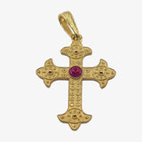 24K Gold plate over Silver Byzantine Cross with Garnet