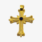 24K Gold plate over Silver Orthodox Cross with Green Agate Stone