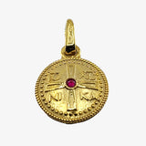 24K Gold plate over Silver Cross Pendant with Synthetic Ruby