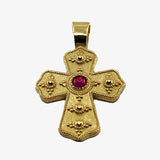 24K Gold plate over Silver Byzantine Cross with Synthetic Ruby