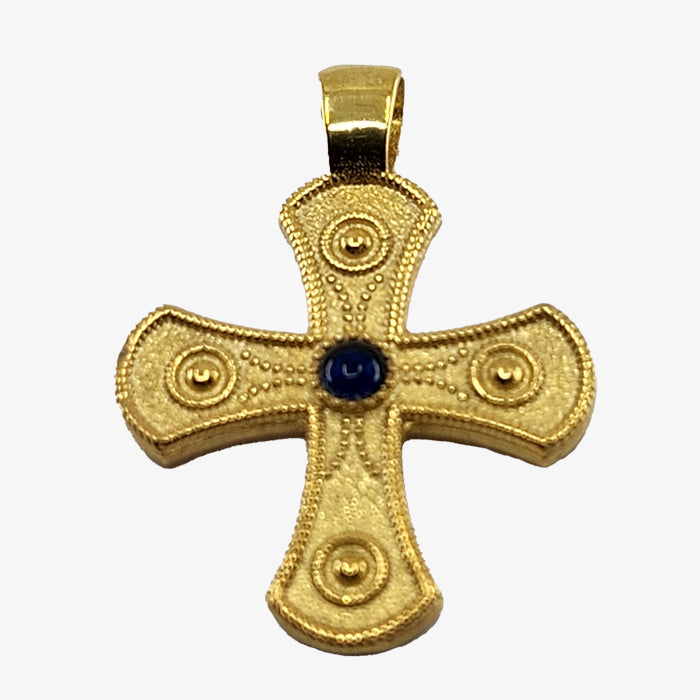 24K Gold plate over Silver Byzantine Cross with Green Agate Stone