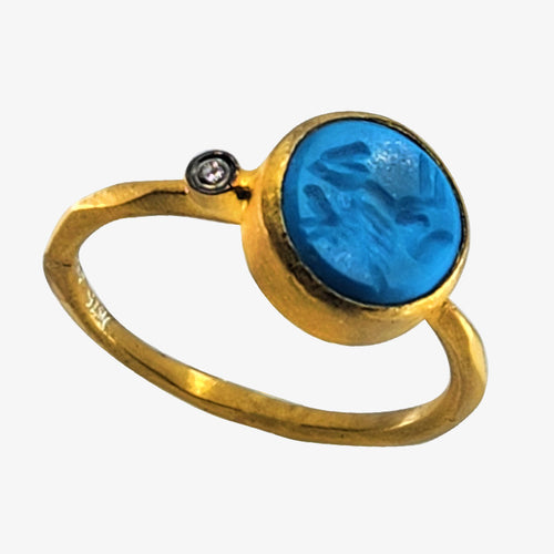 Etched Turquoise and Diamond Ring