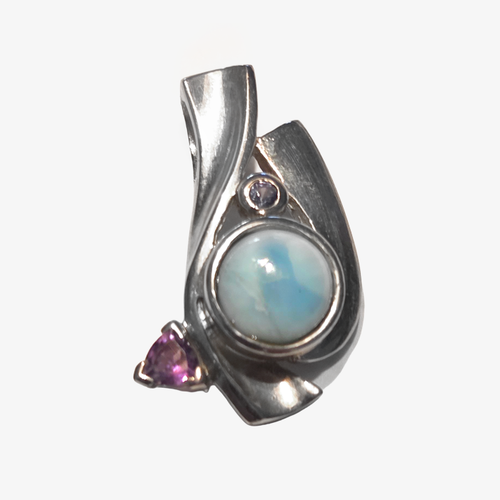 Sterling Silver & Turquoise Pendant with Larimar & Amethyst Stones
