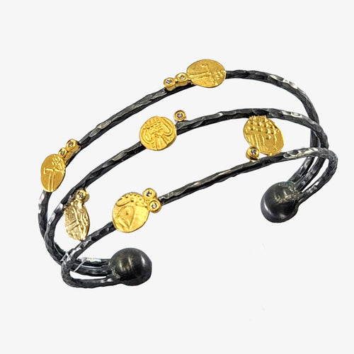 Cage Bracelet in 24K Gold over Anodized Silver with Diamonds