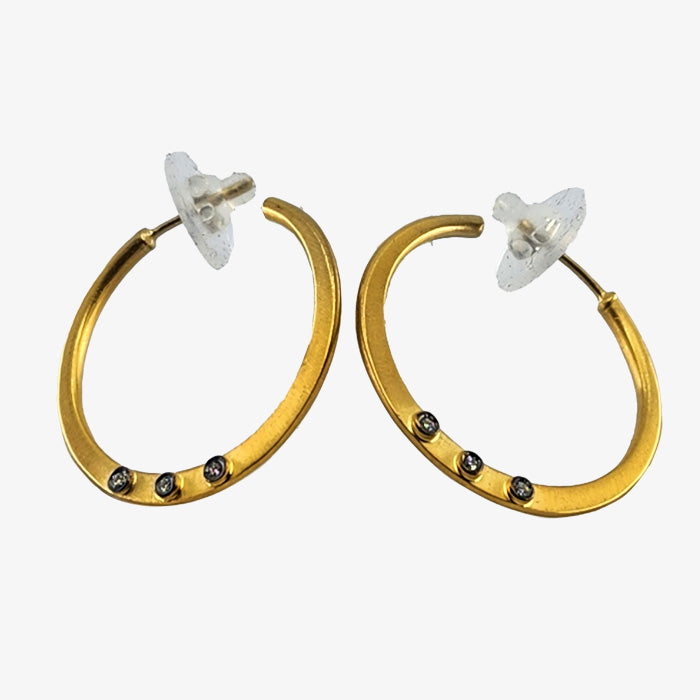 24K Gold over Anodized Silver Hoop Earrings with Diamonds