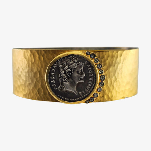 Roman Coin Bangle Bracelet with Diamond - Alexander Coin
