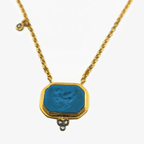 Turquoise & Diamond Pegasus Etching Pendant