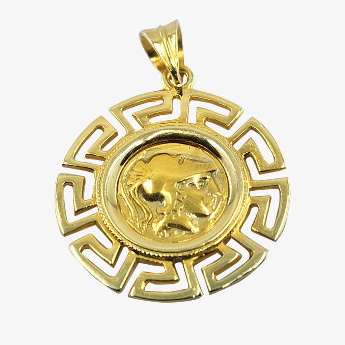 14K Gold Athena / Greek Key Pendant