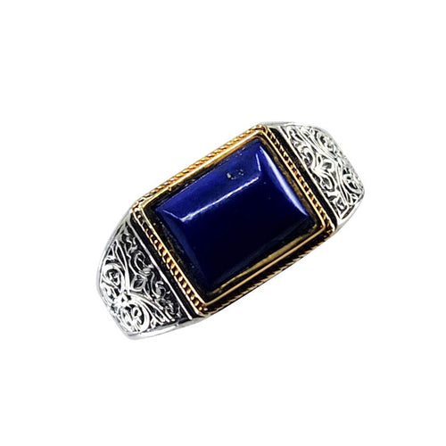 Sterling Silver, 18K Gold, Lapis Mens Ring