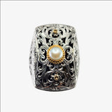 Sterling Silver, 18K Gold and Filigree, Pearl Freshwater Ring
