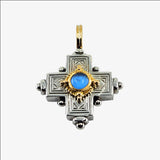 Sterling Silver, 18K Gold and Blue Topaz Cross