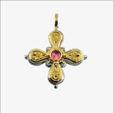 Sterling Silver, 18K Gold and Pink Tourmaline Cross