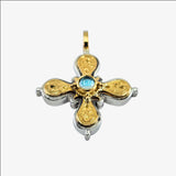 Sterling Silver, 18K Gold and Spinel Aqua Cross
