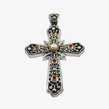 Sterling Silver, 18K Gold, Ruby and Pearl Byzantine Cross