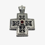 Sterling Silver, Garnet Byzantine Cross