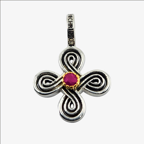 Sterling Silver, 18K Gold and Ruby Infinity Cross