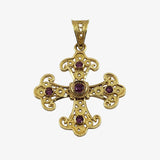 18K Gold Filigree Orthodox Cross with 5 Rubies