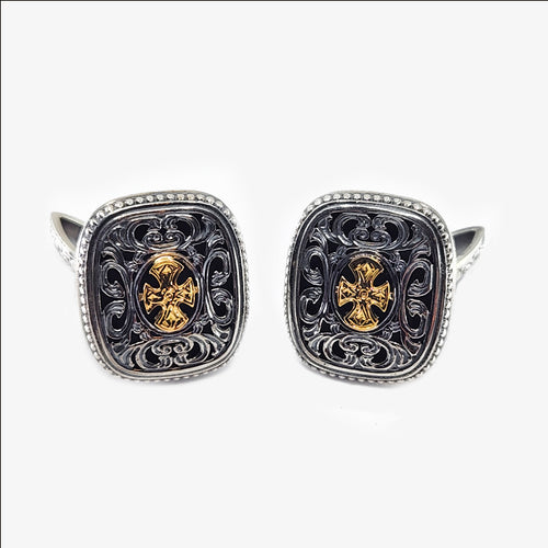 Sterling Silver, 18K Gold Byzantine Cufflinks