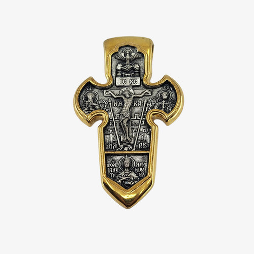 Orthodox Cross with Crucifix and St Michael 22K Gold over Silver