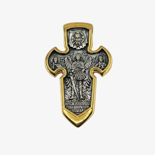Orthodox Cross with Crucifix and St Michael 22K Gold over Silver