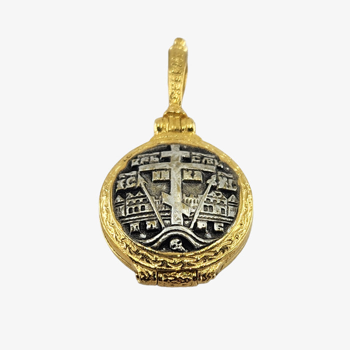 Orthodox Pendant with Madonna and Child + 3 Bar Cross 24K Gold over Silver