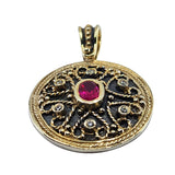 18K Gold over Silver Byzantine Pendant with Synthetic Ruby and White Sapphires