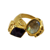 18K Gold over Silver Ring with Amethyst and Labradorite Doublet Stones