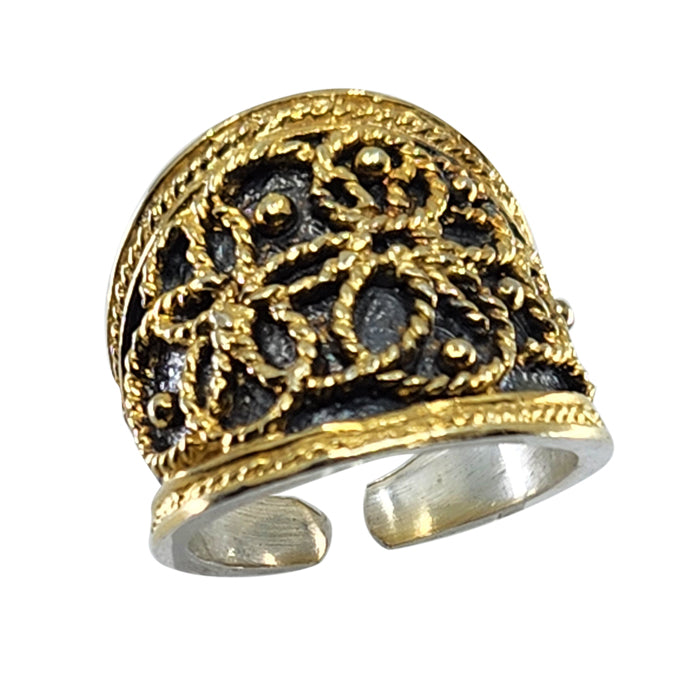 18K Gold over Silver Byzantine Cuff Ring No Stones