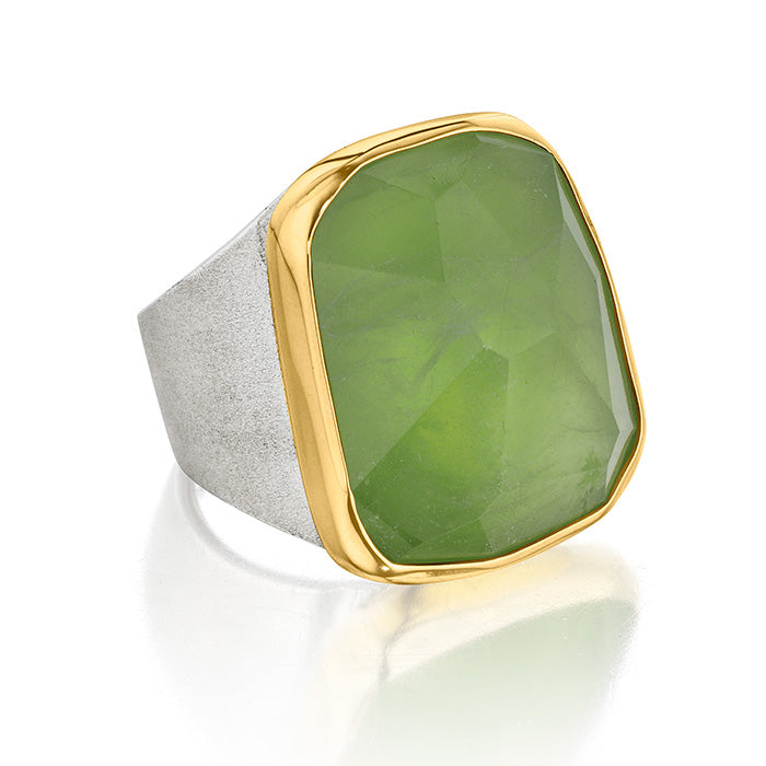 18K Gold & Sterling Silver Ring with Hand cut Peridot