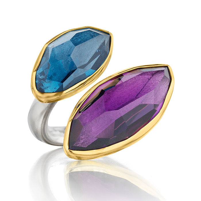 18K Gold & Sterling Silver Ring with Amethyst and London Blue Topaz