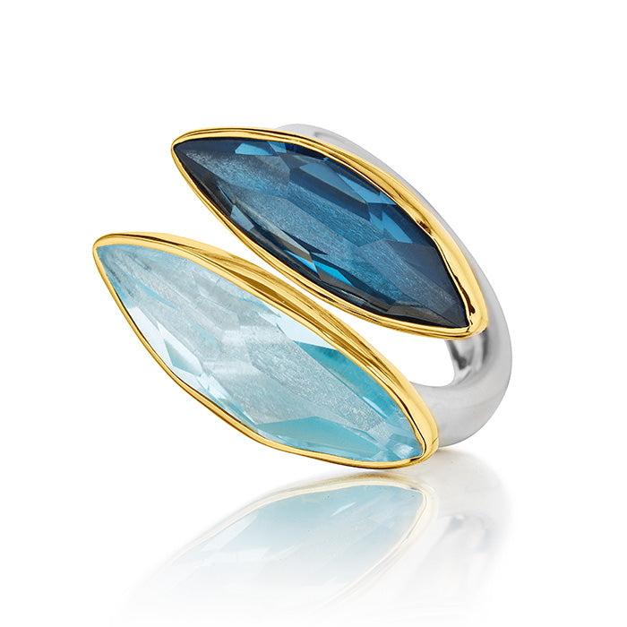18Kt Gold & Sterling Silver Ring with Aquamarine and London Blue Topaz