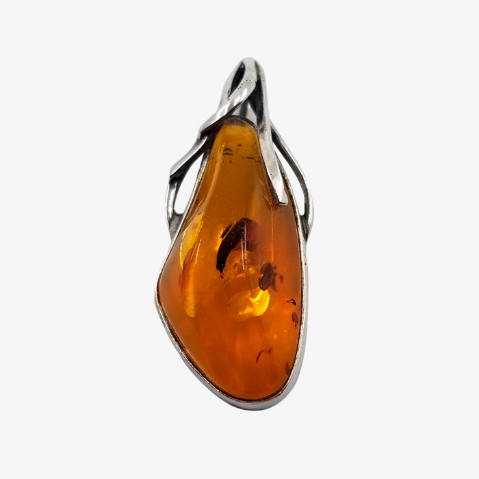 925 Sterling Silver Pendant with Amber Stone