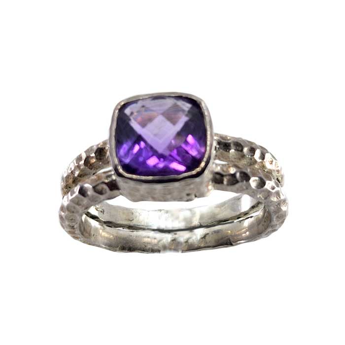 Amethyst Ring with Silver Double Band