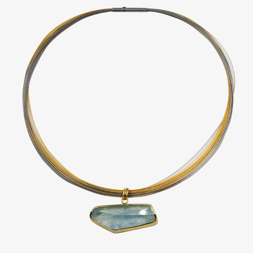 Large Rough Cut Aquamarine and 18K Gold Pendant