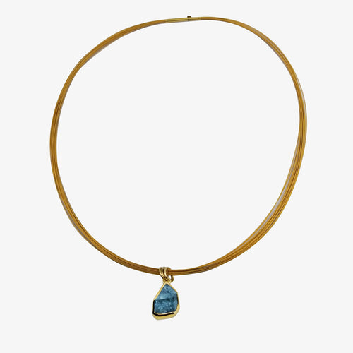 Small Rough Cut Aquamarine and 18K Gold Pendant