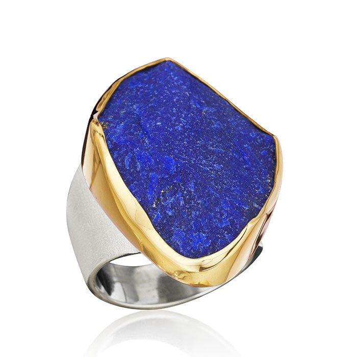 18K Gold & Sterling Silver Ring with Lapis