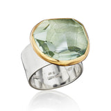 18K Gold & Sterling Silver Ring with Green Amethyst