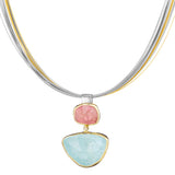 18K Gold and Sterling Silver Pendant with Pink Tourmaline & Aquamarine