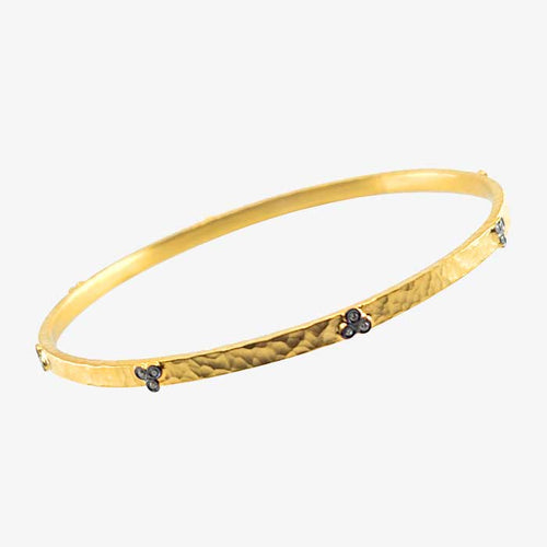 24K Hammered Bangle Bracelet with Cluster Diamonds